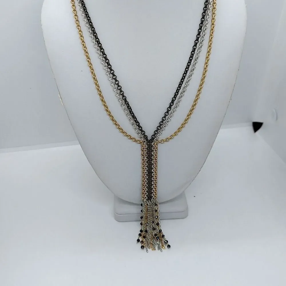 Mixed metal Y drop necklace fringe‎